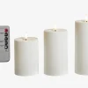 LED Bloklys Sæt 3Stk Plastik Hvid