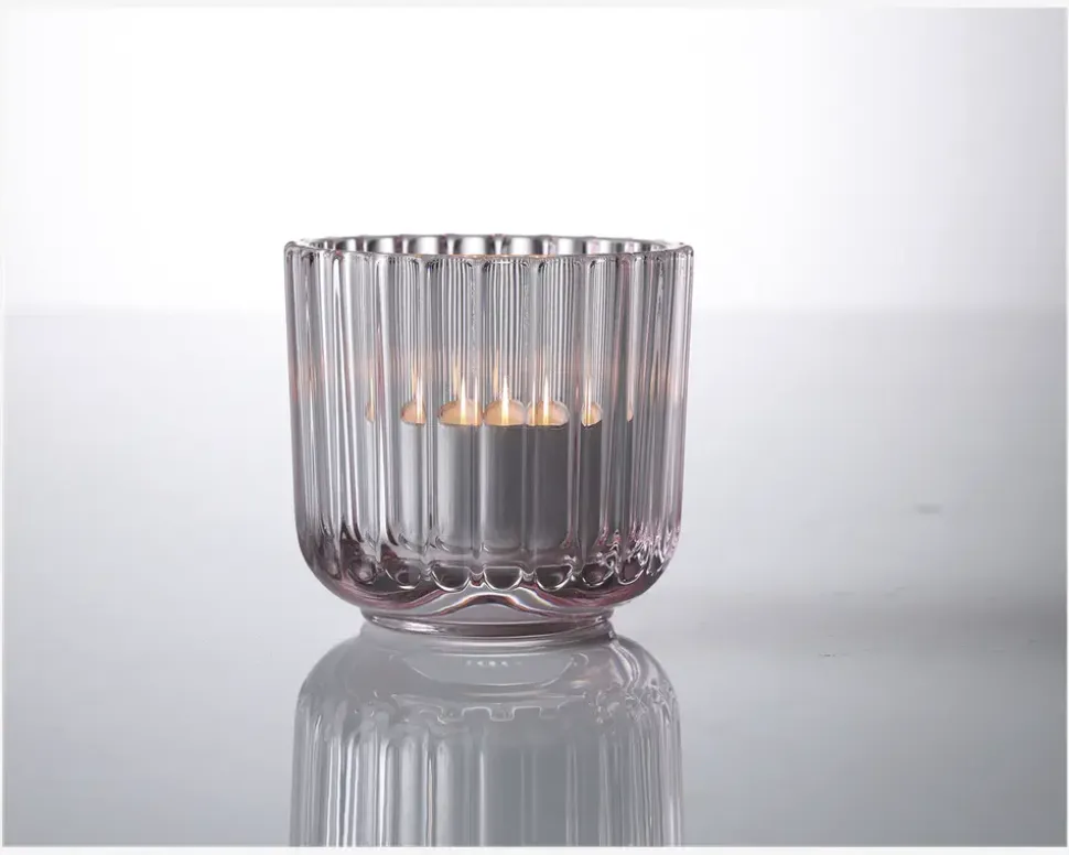Lyngby fyrfadsstage glas pink H.6,5 cm
