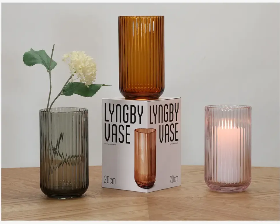 Lyngby vase glas røgfarvet H.20 cm