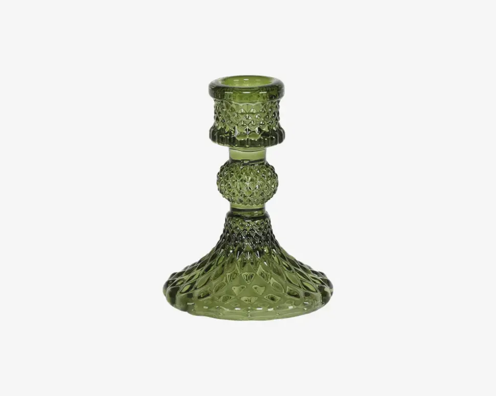 Lysestage Glas Grøn H.11 cm