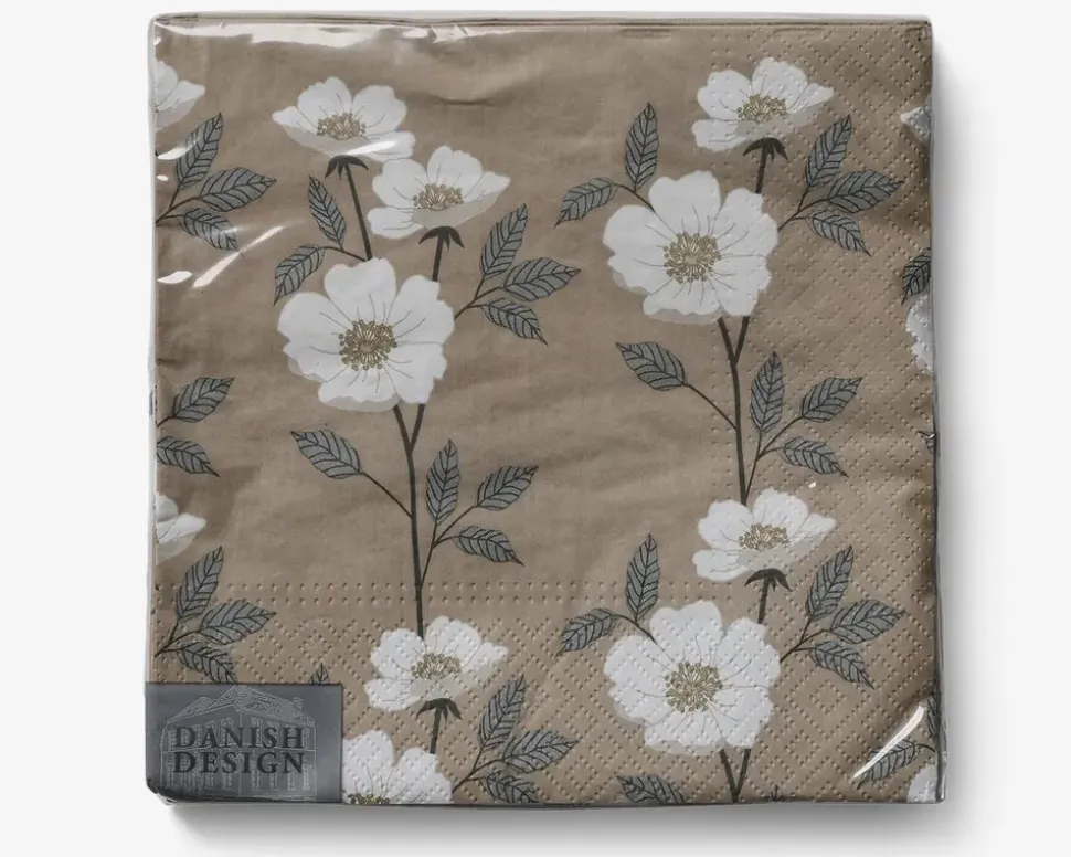 Servietter lys blomster 33x33 cm
