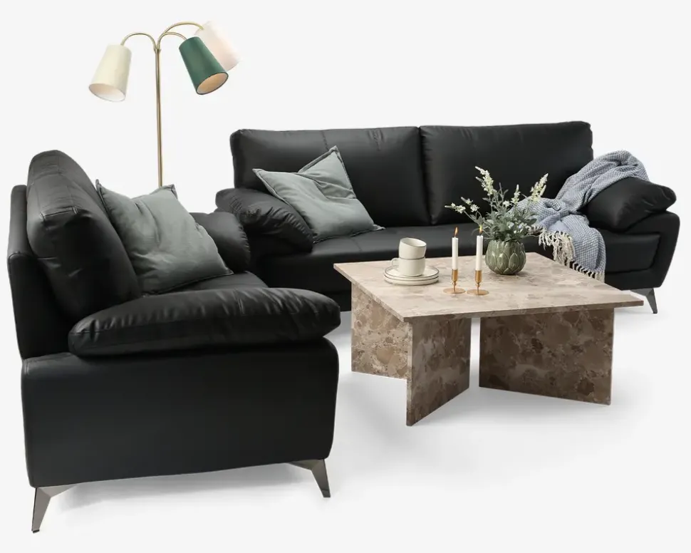 Sofa 3 Pers. Sort Kunstlæder/PU