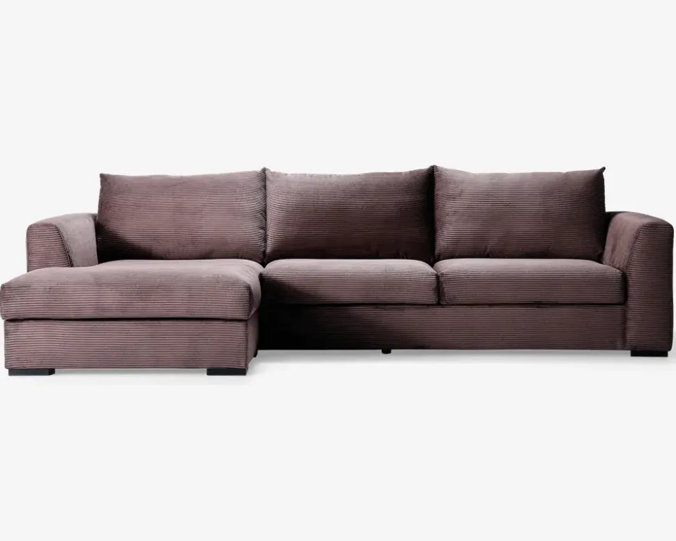 Sofa med chaiselong brun fløjl venstre