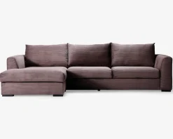 Sofa med chaiselong brun fløjl venstre