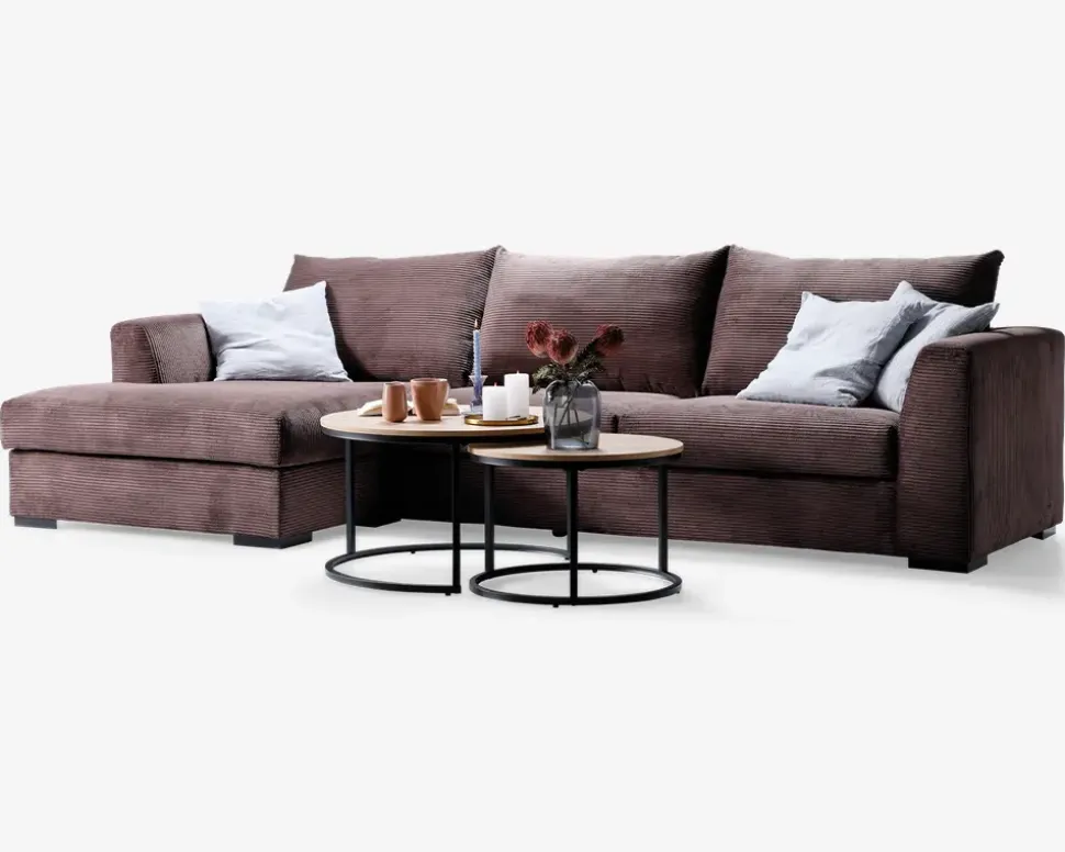 Sofa med chaiselong brun fløjl venstre