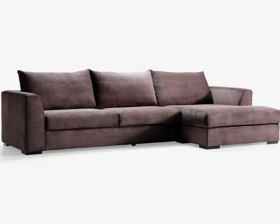 Sofa med chaiselong brun fløjl højre