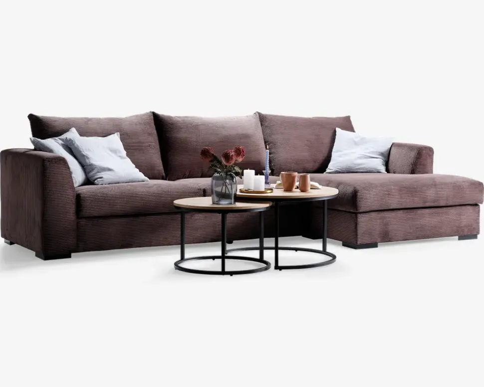 Sofa med chaiselong brun fløjl højre