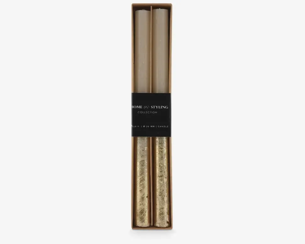 Stearinlys Cream/Guld 2 Stk.